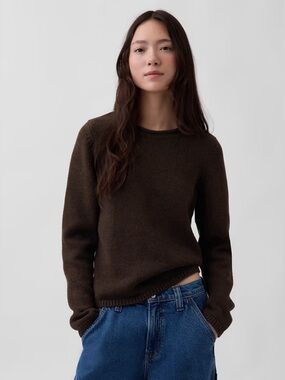 Gap Classic Crewneck Women’s Sweater in Dark Brown, 100% cotton rolled neck